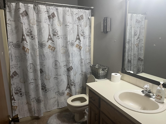 3494 S Christy Ct, Springfield, MO 65807 - bathroom with vanity, a shower with shower curtain, and toilet