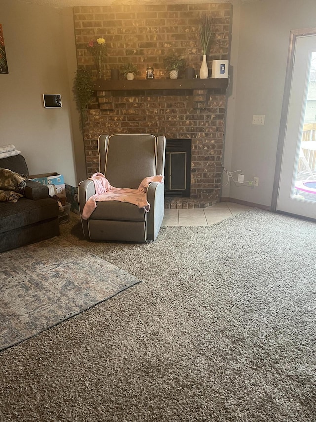 3494 S Christy Ct, Springfield, MO 65807 - tiled living room featuring a brick fireplace