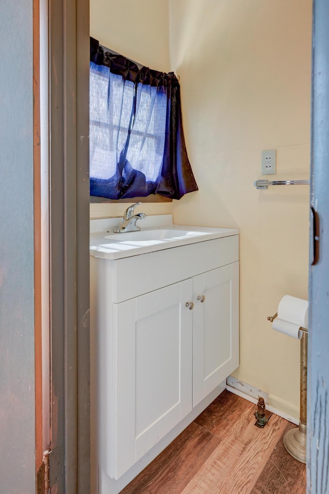 bathroom featuring wood finished floors and vanity