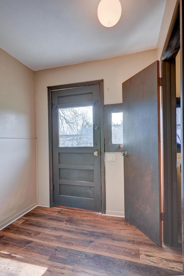 doorway with wood finished floors