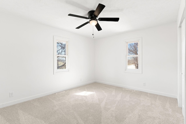 spare room with a wealth of natural light, baseboards, and carpet flooring