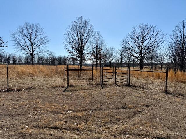 view of yard featuring a gate, a rural view, and fence