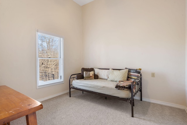 sitting room with baseboards and carpet floors