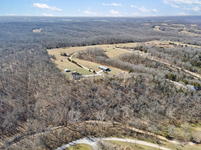 aerial view featuring a rural view and a forest view