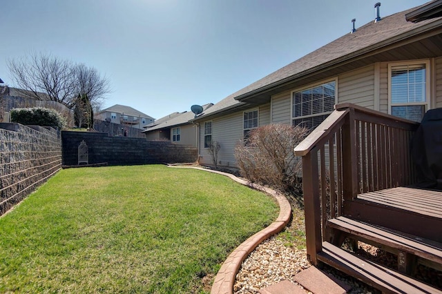 view of yard with a fenced backyard