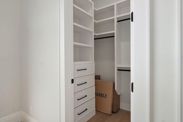 walk in closet featuring light wood-style flooring