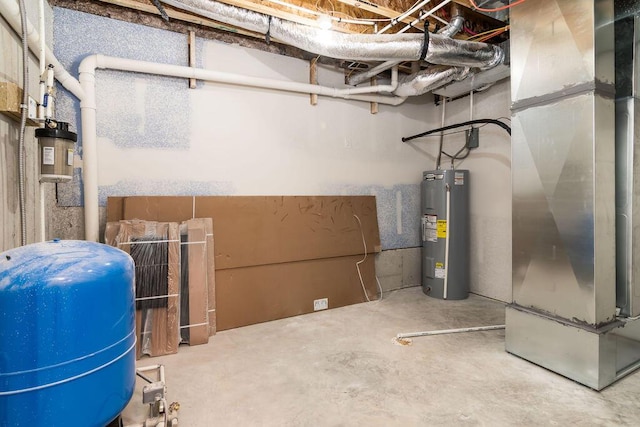 utility room with heating unit and water heater