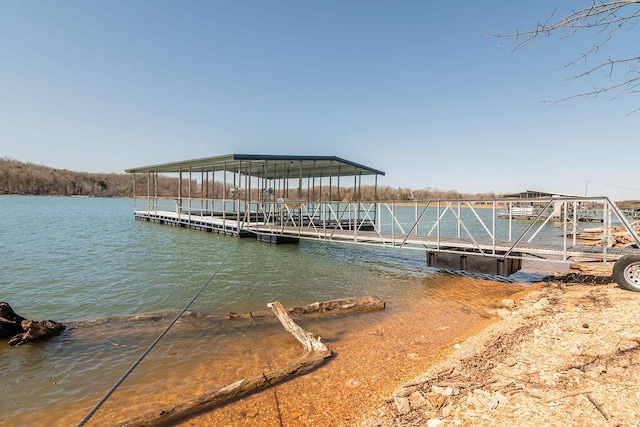 view of dock with a water view