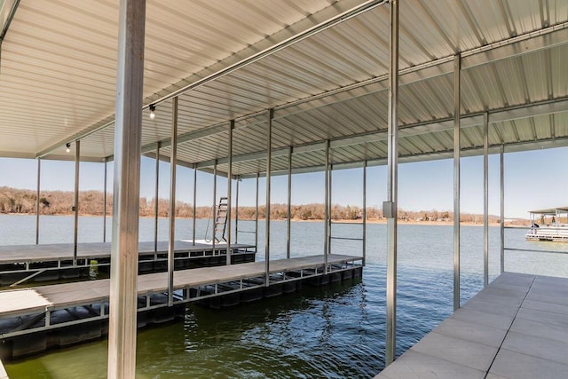 view of dock with a water view