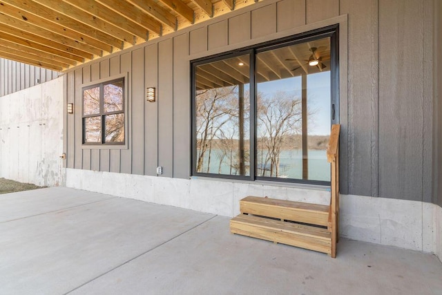 view of patio / terrace with a water view