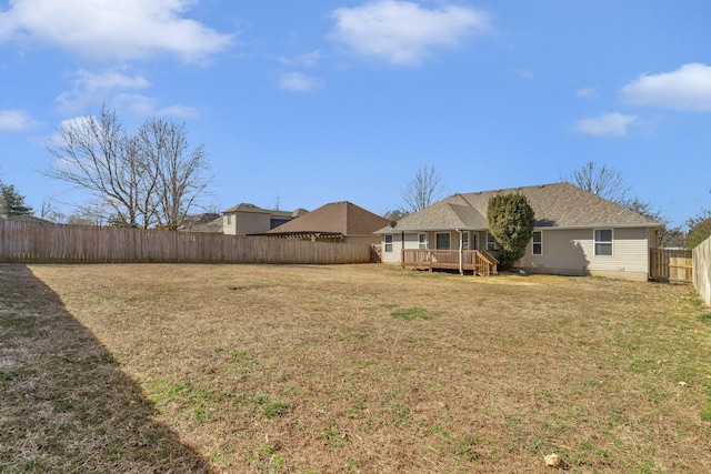 view of yard featuring a deck and a fenced backyard