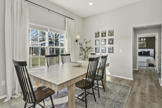 dining room with baseboards and wood finished floors