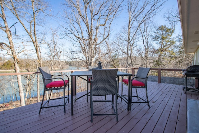 28007 Fox Fire Ln, Shell Knob, MO 65747 - wooden terrace with outdoor dining area and a grill