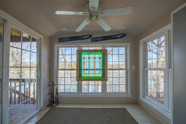 28007 Fox Fire Ln, Shell Knob, MO 65747 - unfurnished sunroom featuring lofted ceiling and tile patterned flooring