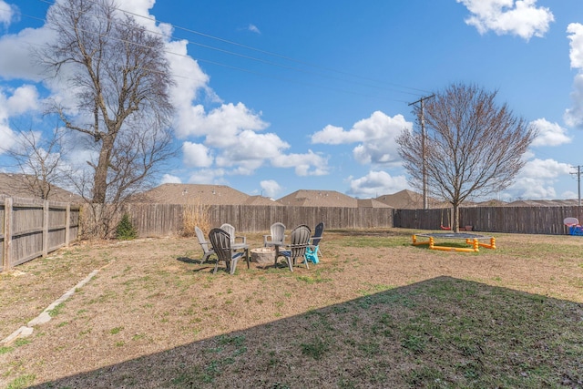 view of yard with an outdoor fire pit and a fenced backyard