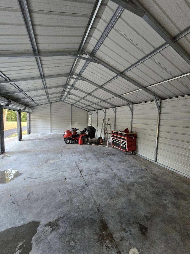 garage with metal wall