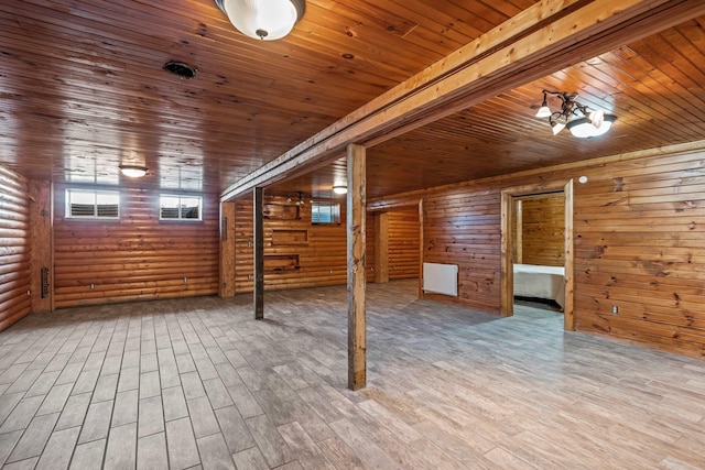 additional living space featuring log walls, wood finished floors, and wooden ceiling