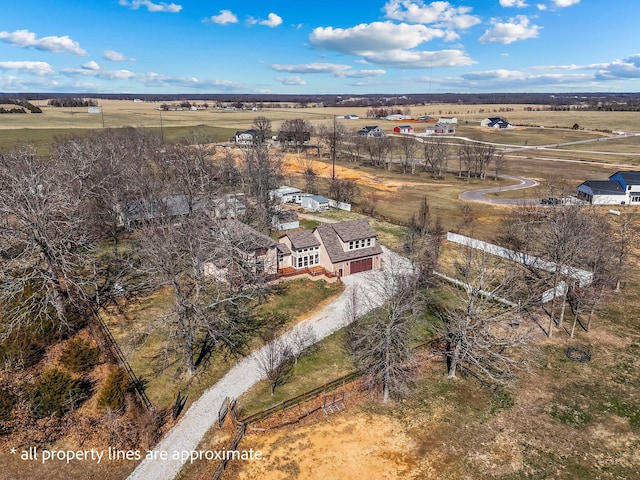 aerial view featuring a rural view