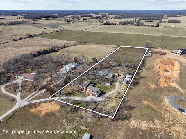 bird's eye view with a rural view