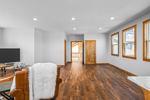 office with recessed lighting, baseboards, and dark wood-type flooring