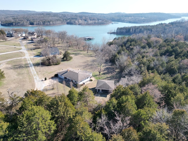 aerial view with a view of trees and a water view