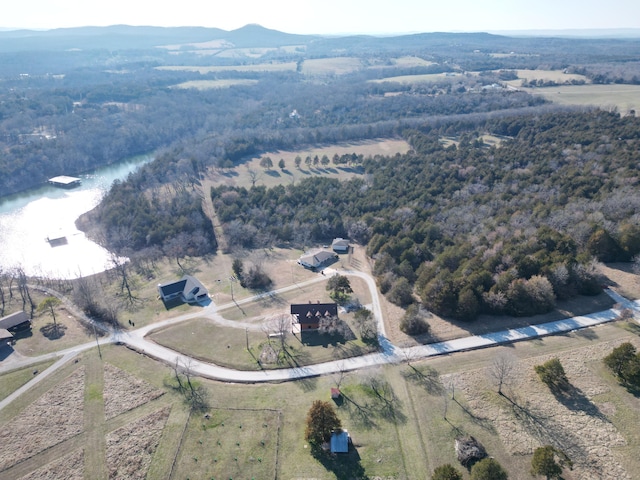 bird's eye view featuring a rural view and a forest view