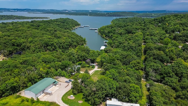 bird's eye view with a view of trees and a water view