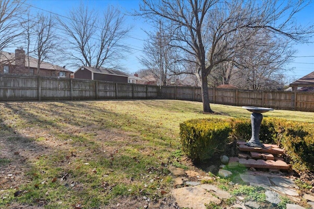 view of yard with a fenced backyard