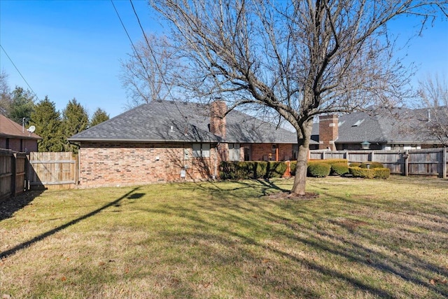 view of yard with a fenced backyard