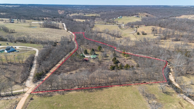 birds eye view of property with a rural view