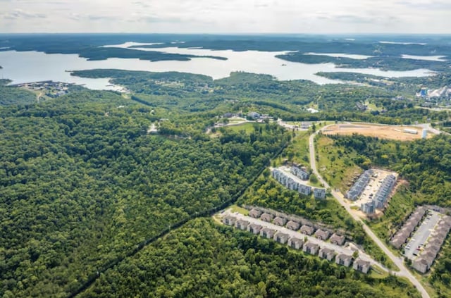 aerial view with a view of trees and a water view