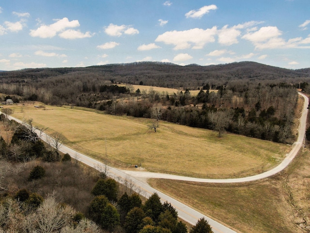 drone / aerial view featuring a rural view and a mountain view