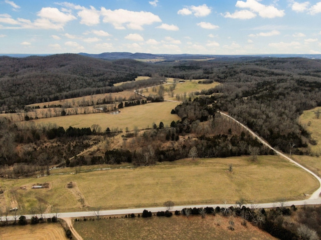 bird's eye view featuring a mountain view and a rural view