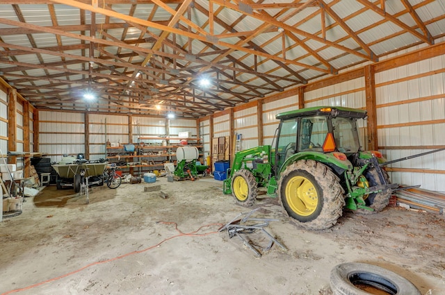 garage with metal wall