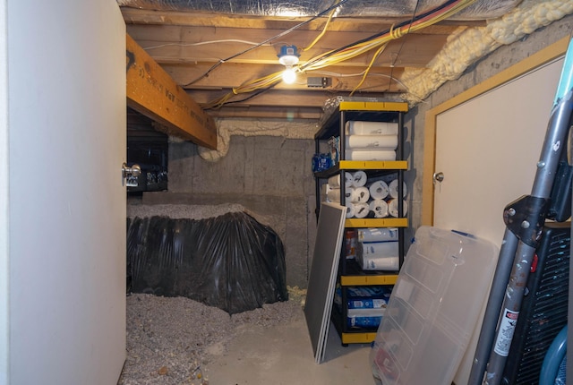 view of unfinished basement