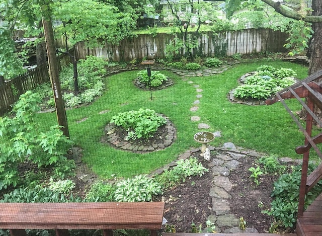 view of yard featuring a fenced backyard