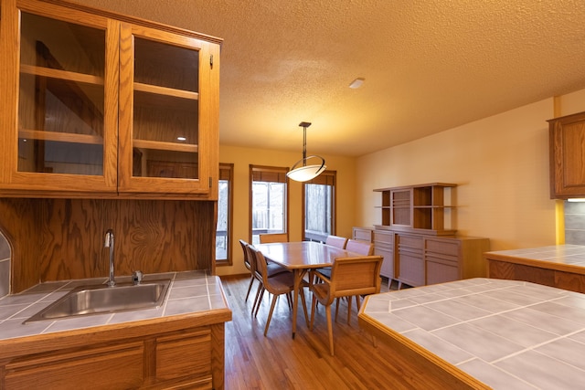 dining room featuring a textured ceiling and wood finished floors