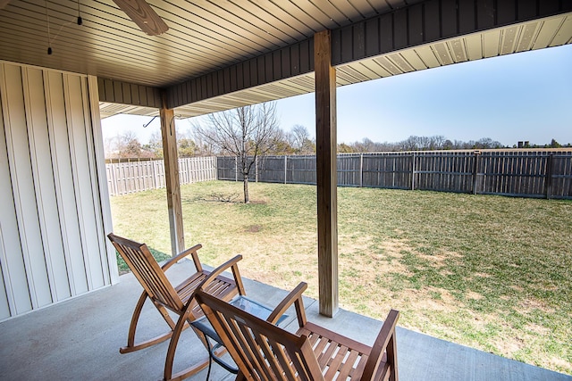 view of yard with a patio area and a fenced backyard