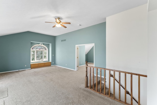 25906 Farm Rd Unit 1263, Golden, MO 65658 - unfurnished room with visible vents, carpet, baseboards, ceiling fan, and vaulted ceiling