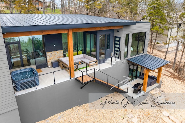 view of patio with a fire pit