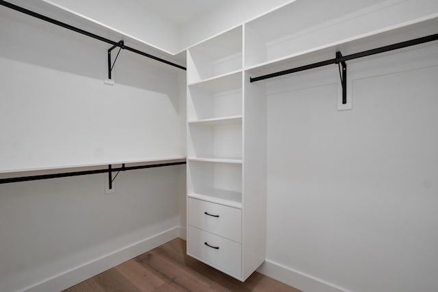 spacious closet with dark wood-style floors