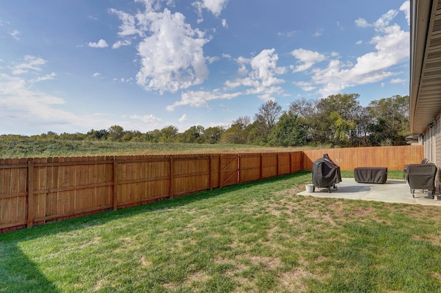 view of yard with a patio and a fenced backyard