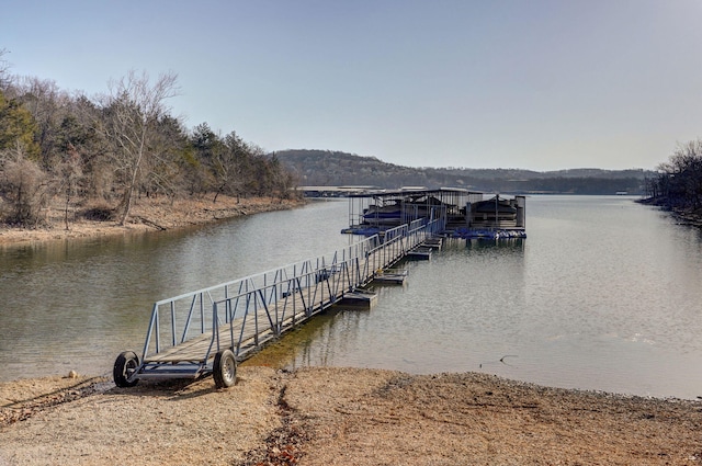 view of dock with a water view