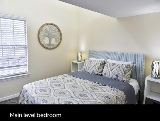 bedroom with baseboards and carpet floors