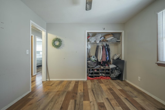 interior space featuring baseboards and hardwood / wood-style floors