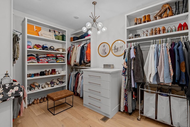 spacious closet featuring light wood finished floors