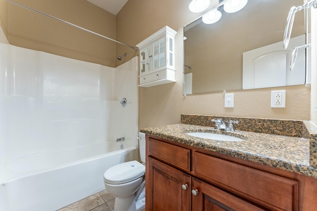 full bath with vanity, toilet, bathing tub / shower combination, and tile patterned flooring