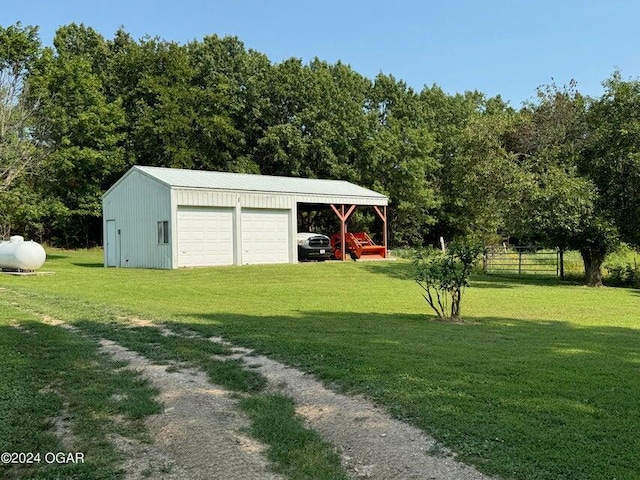 exterior space with fence and a garage