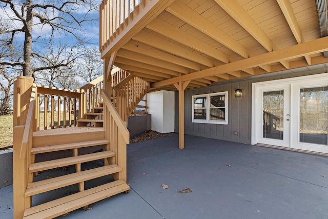 view of patio featuring french doors and stairs