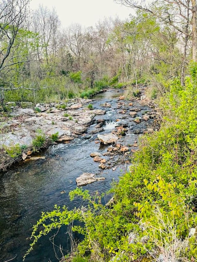 view of water feature featuring a forest view